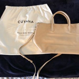 Cuyana top zip satchel in sand
